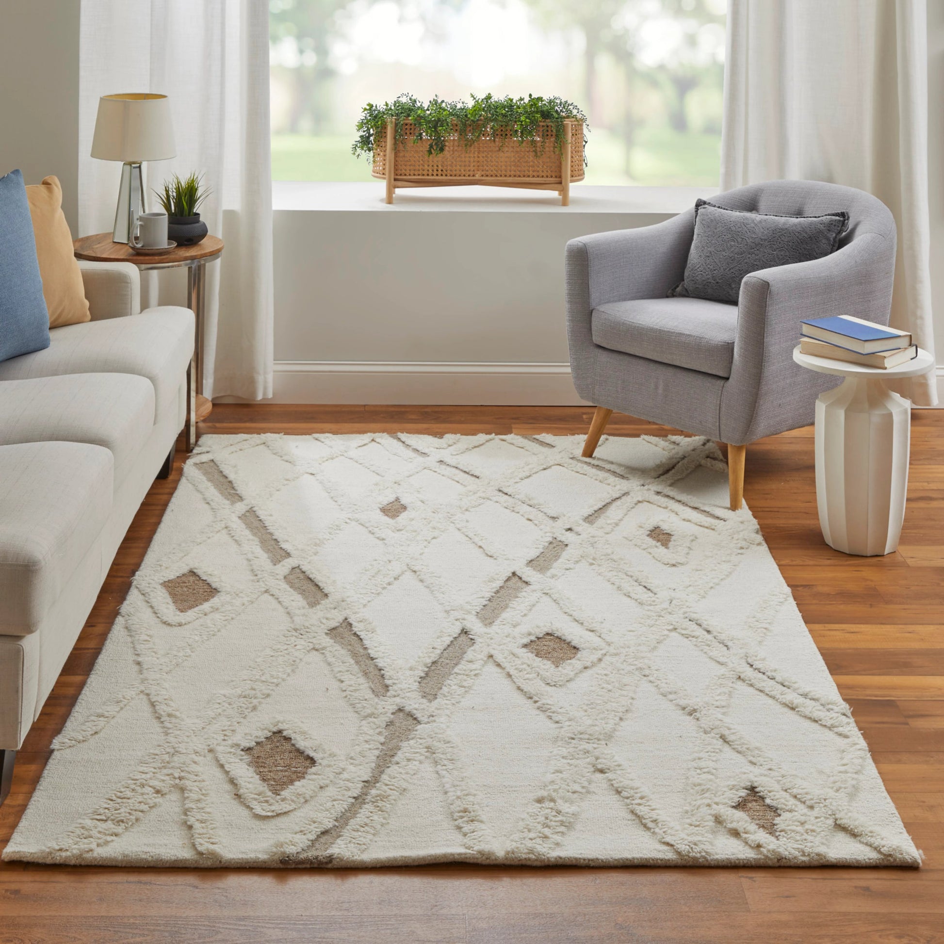 Anica Transitional Geometric Rug - 8008F by Feizy in ivory, taupe, brown. Made from wool in a unique style.