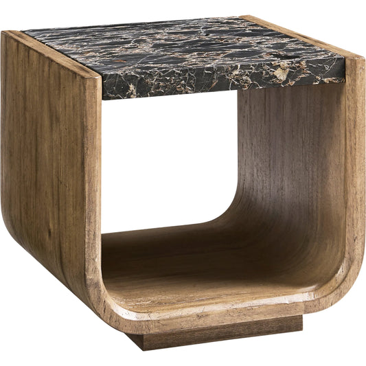 Stone Ridge Marble Side Table by Jonathan Charles in tully light acacia. Made from acacia veneer in a modern style.