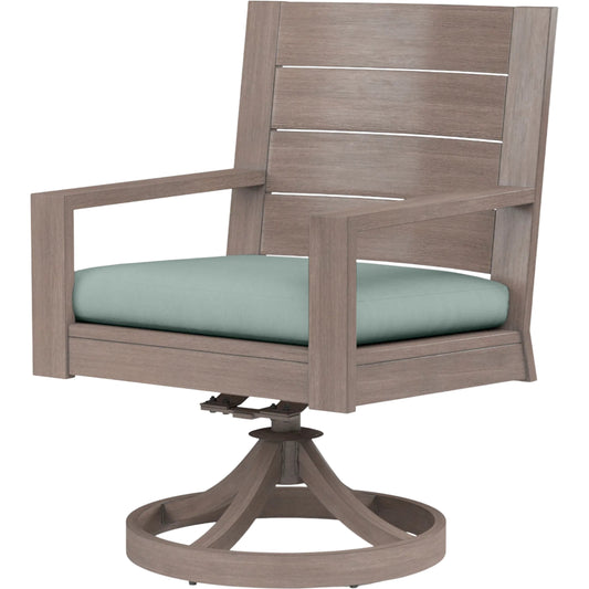 Laguna Outdoor Swivel Dining Chair by Sunset West in browns. Made from aluminum in a modern style.