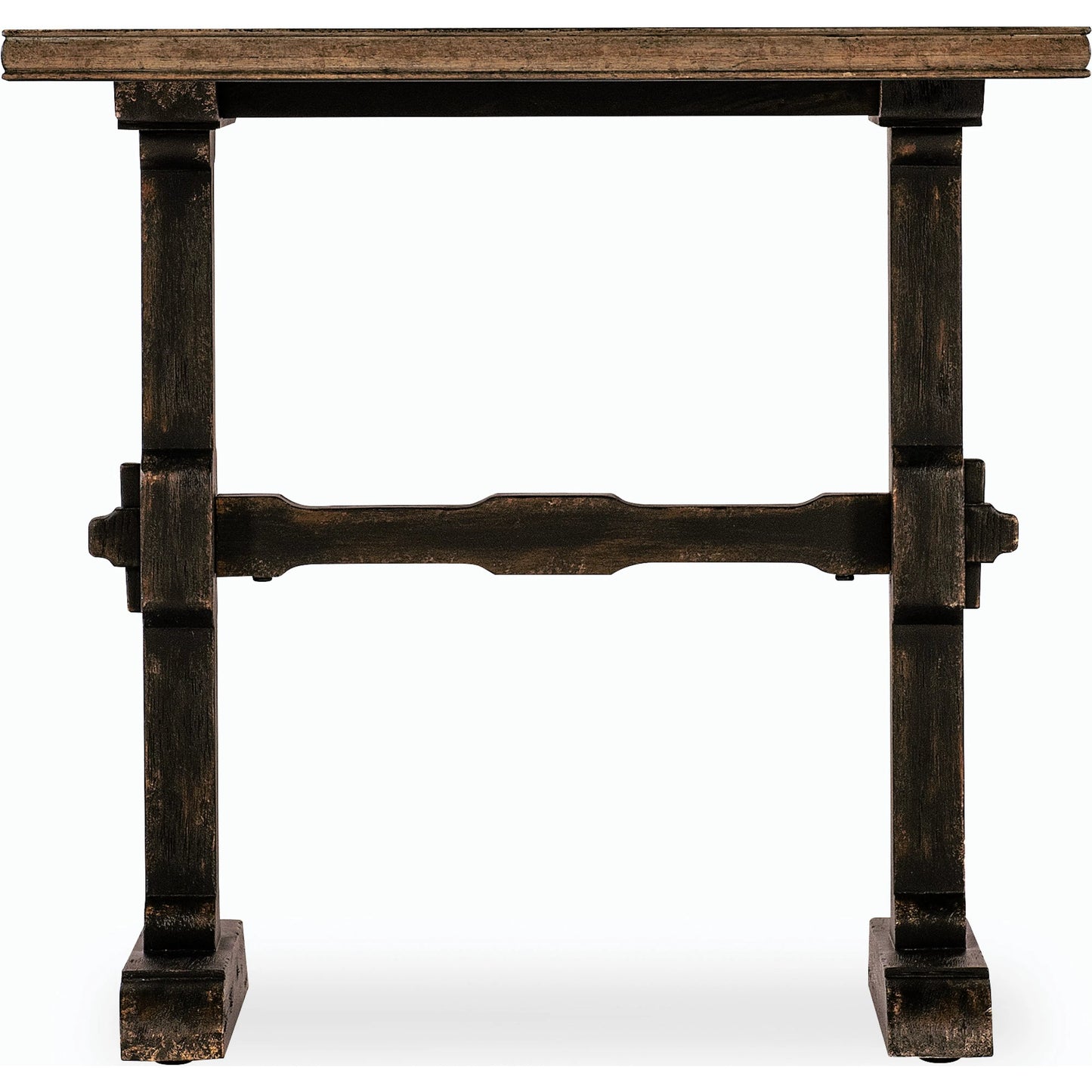 002 SI-2185774 | Additional Silo | Americana Trestle End Table by Hooker Furniture in black and molasses finish. Made from oak veneers with solid-wood edge top in a modern style.