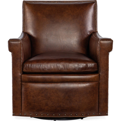 Swivel Club Chair by Hooker Furniture in oste river deep ocean. Made from leather, oste river deep ocean (aniline top grain) in a traditional style.