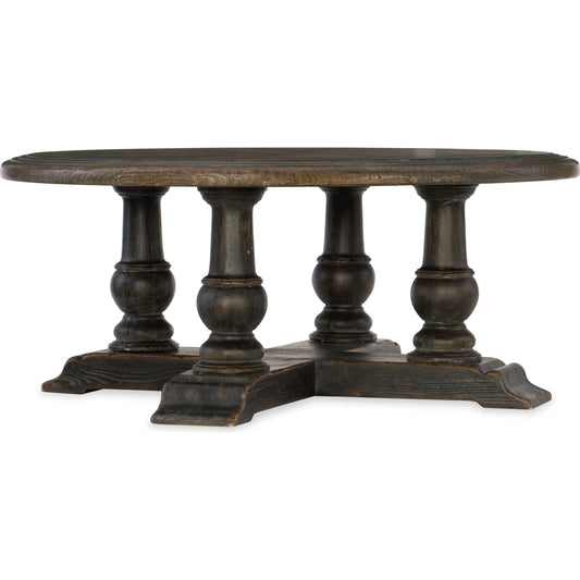 Medina Cocktail Table by Hooker Furniture in saddle brown, anthracite black. Made from white oak, walnut veneers with resin in a unique style.