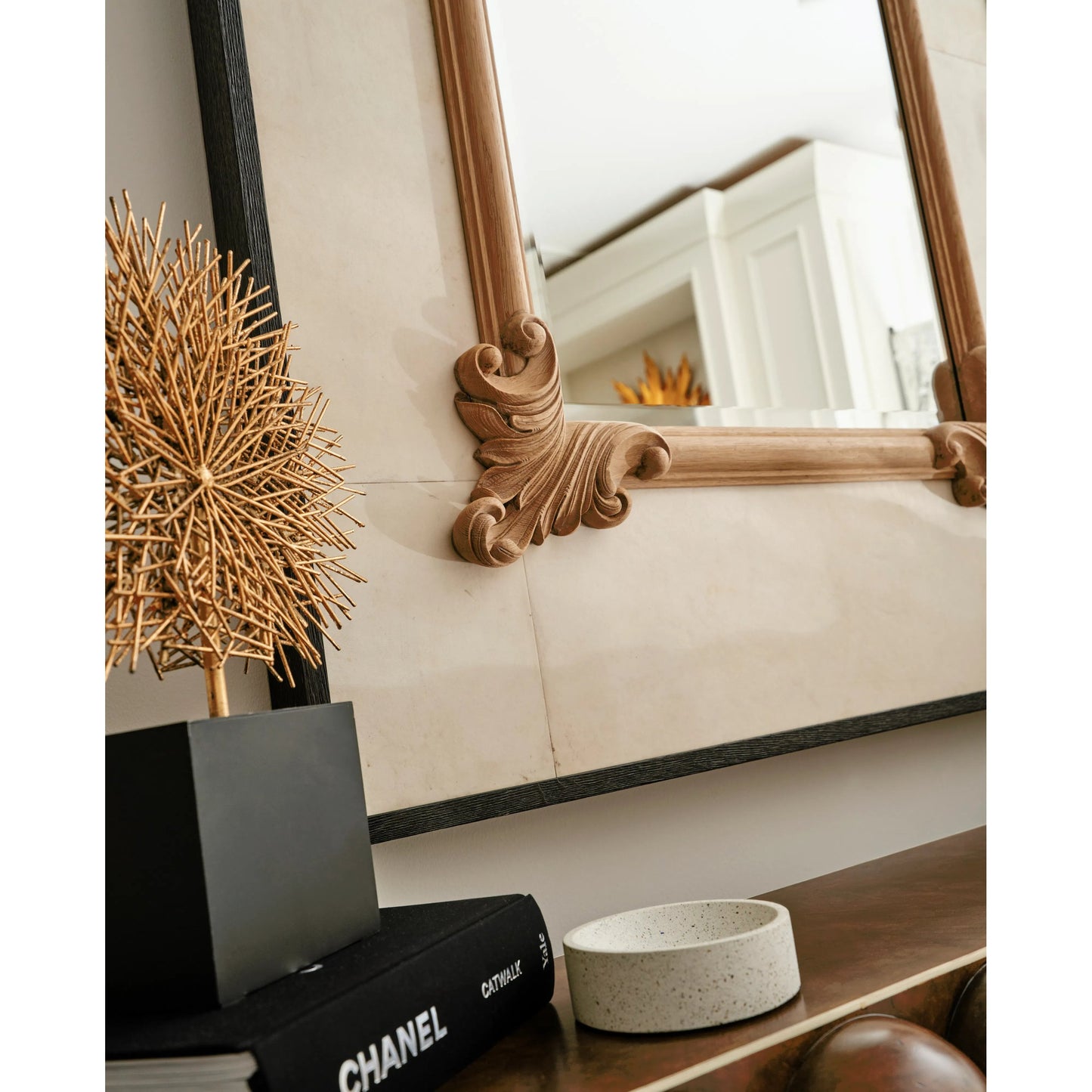 007 SI-2186335 | Lifestyle | Attingham Wall Mirror by Jonathan Charles in beige and ebonized oak, parchment. Made from solid oak, parchment, glass in a modern style.