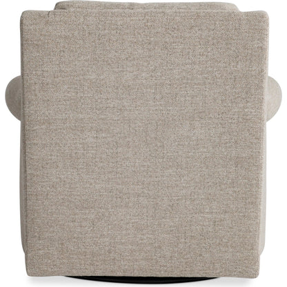 Keirnan Fabric Swivel Chair by Bernhardt in beige, tan. Made from polyfoam core, virgin polyester fibers, waterfowl feathers, waterfowl down in a transitional style.