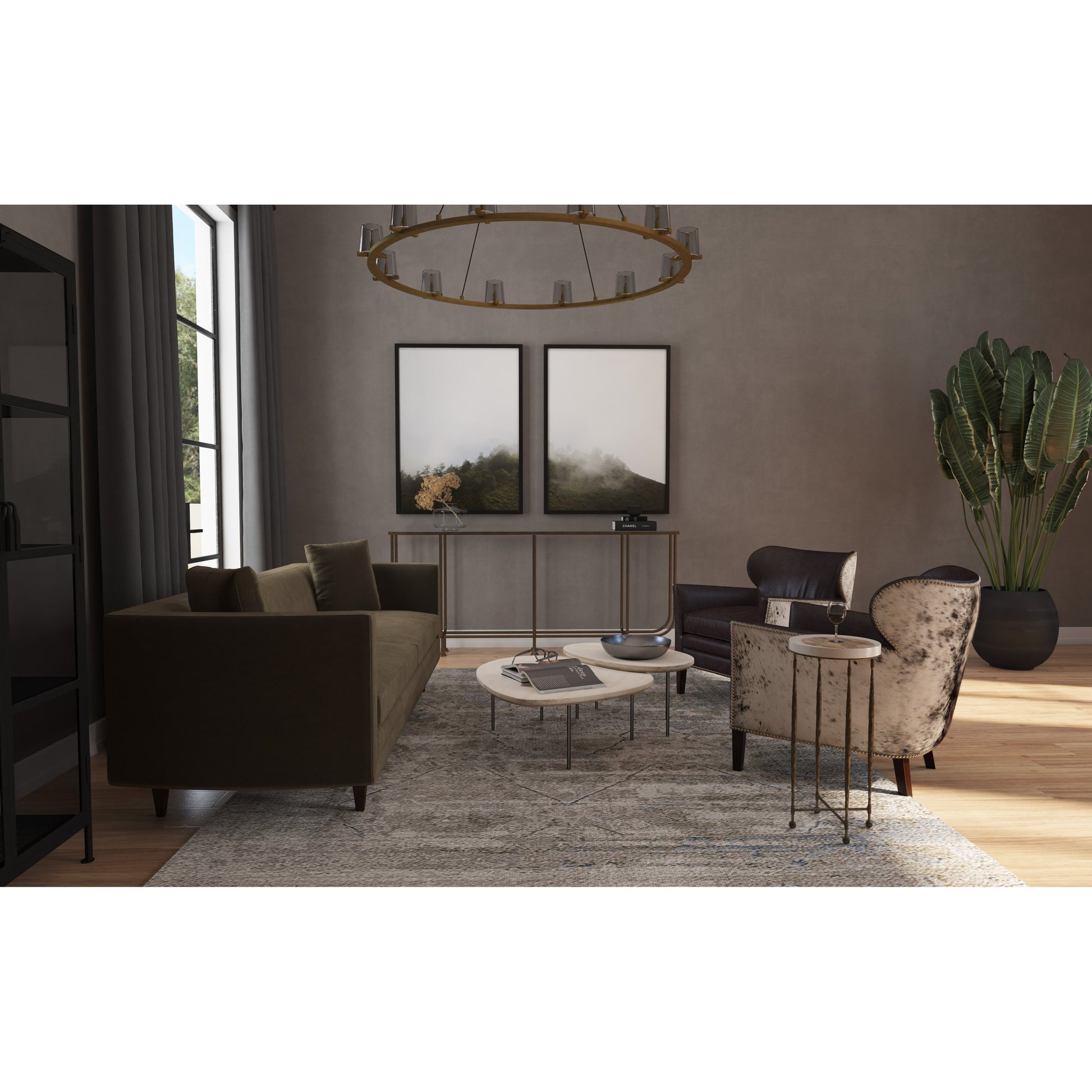 Commerce & Market Kiara Sofa Console by Hooker Furniture in gold. Made from iron, tempered glass in a transitional style.