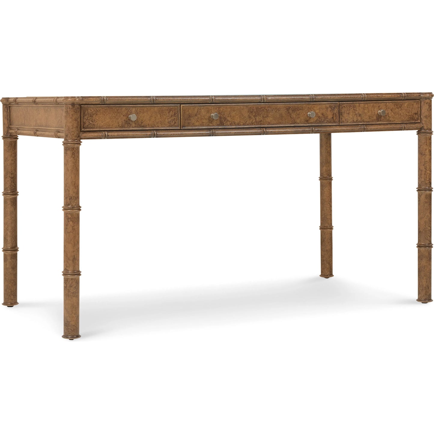 001 SI-2353906 | Primary Silo | Archives Writing Desk by Hooker Furniture in medium wood and mottled amber. Made from birch veneers, oak veneers, cane, ultra-white tempered glass in a traditional style.