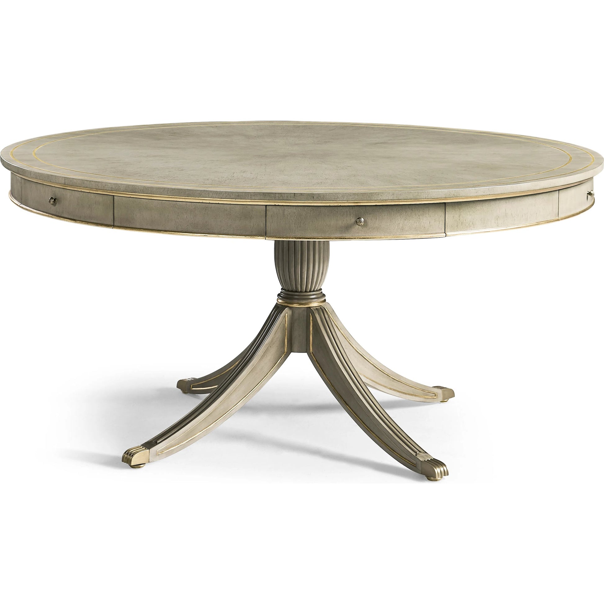 Timeless Solar Spider Leg Pedestal Dining Table by Jonathan Charles in sun bleached cherry. Made from cherry, brass in a modern style.