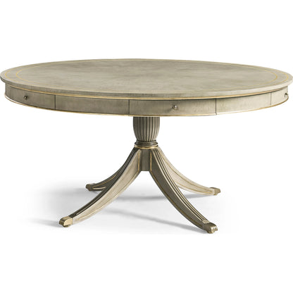 Timeless Solar Spider Leg Pedestal Dining Table by Jonathan Charles in sun bleached cherry. Made from cherry, brass in a modern style.