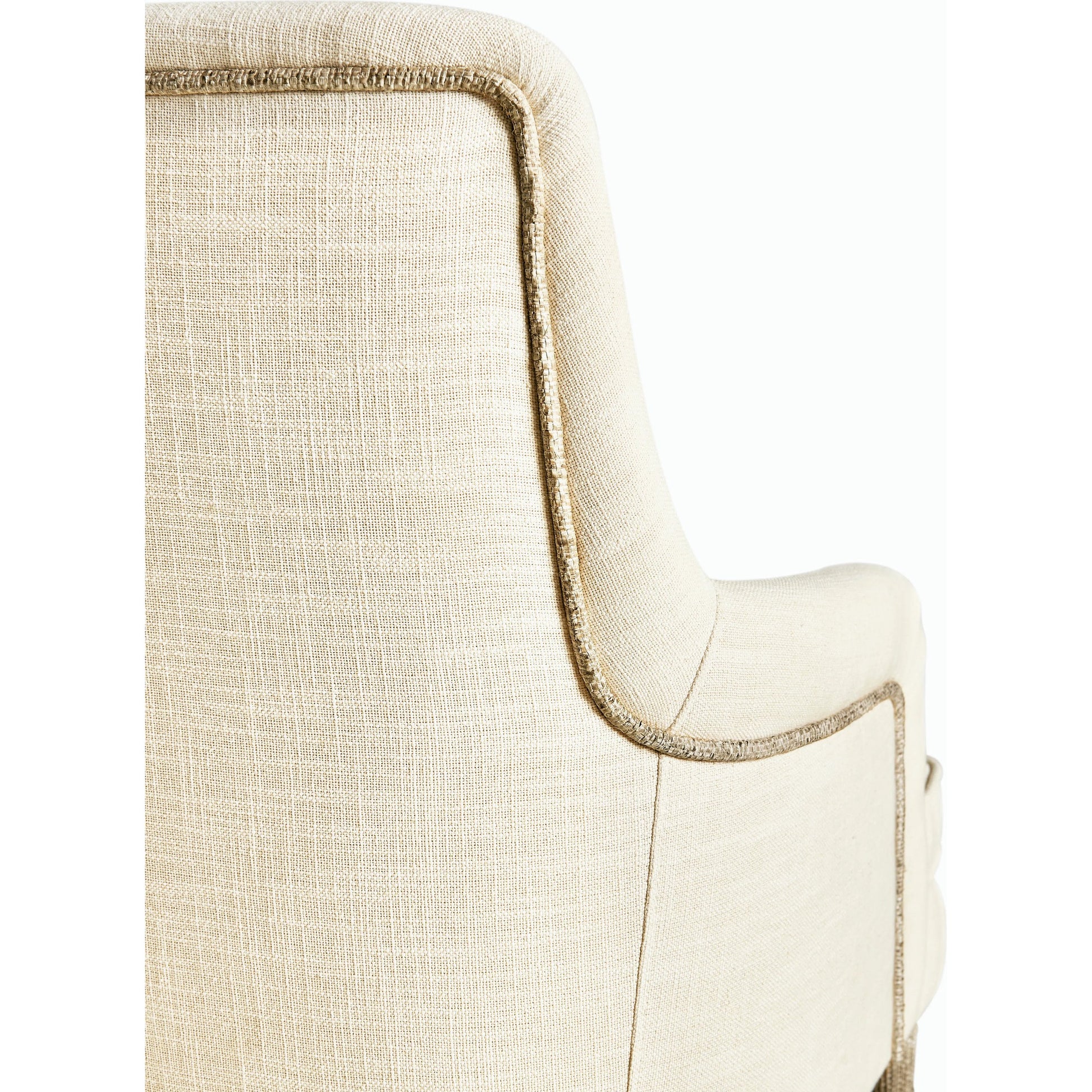 Water Shoal Linen & Grasscloth Host Chair by Jonathan Charles in grasscloth, performance linen. Made from hardwood solids, foam, fabric, grass cloth, brass in a transitional style.