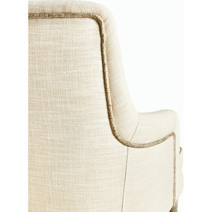 Water Shoal Linen & Grasscloth Host Chair by Jonathan Charles in grasscloth, performance linen. Made from hardwood solids, foam, fabric, grass cloth, brass in a transitional style.