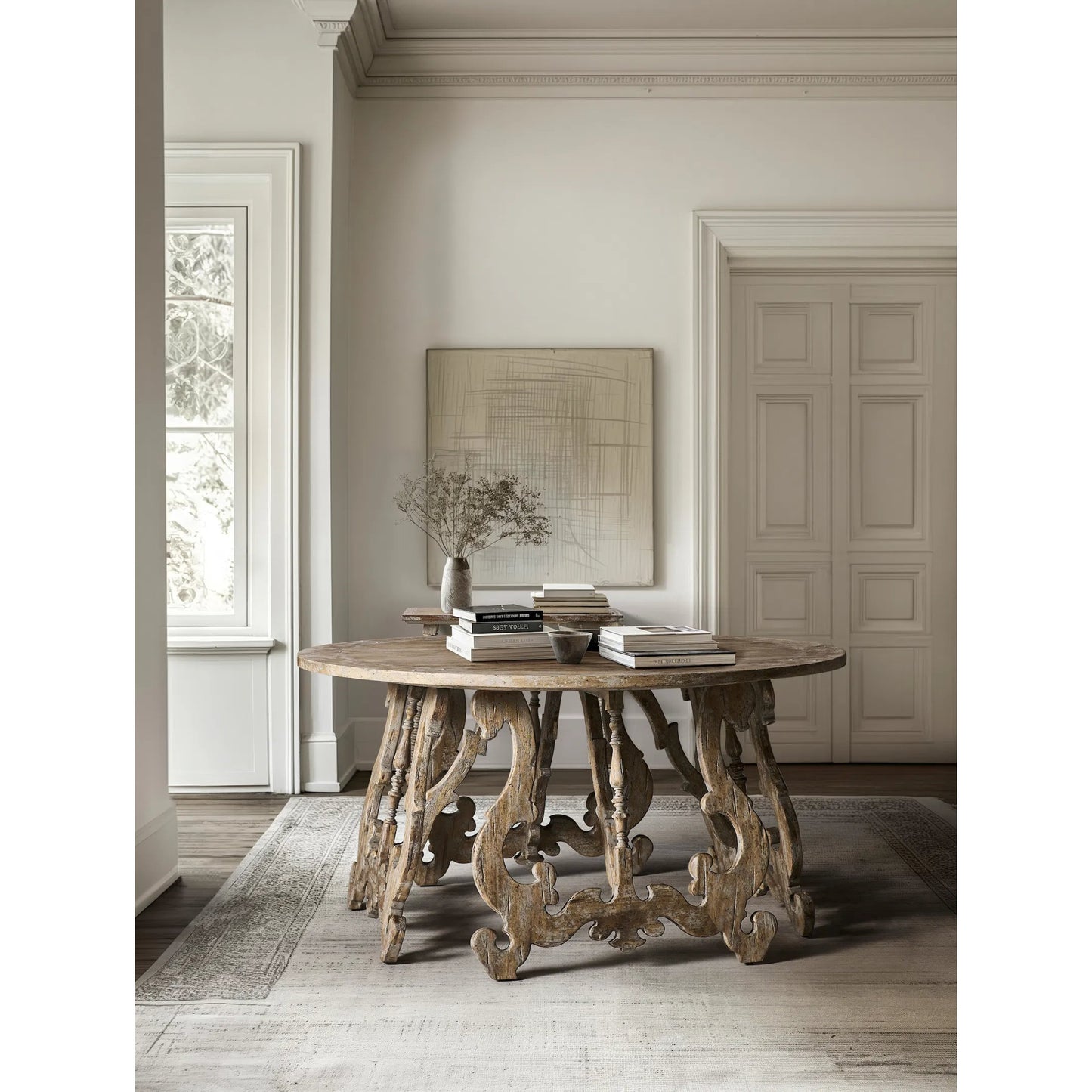 011 SI-2462574 | Lifestyle | Caldera Centre Table by Jonathan Charles in light spain painted walnut. Made from acacia in a traditional style.