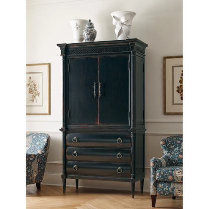 Charleston Jewelry Armoire by Hooker Furniture in black cherry. Made from cherry veneers, cedar, metal in a traditional style.