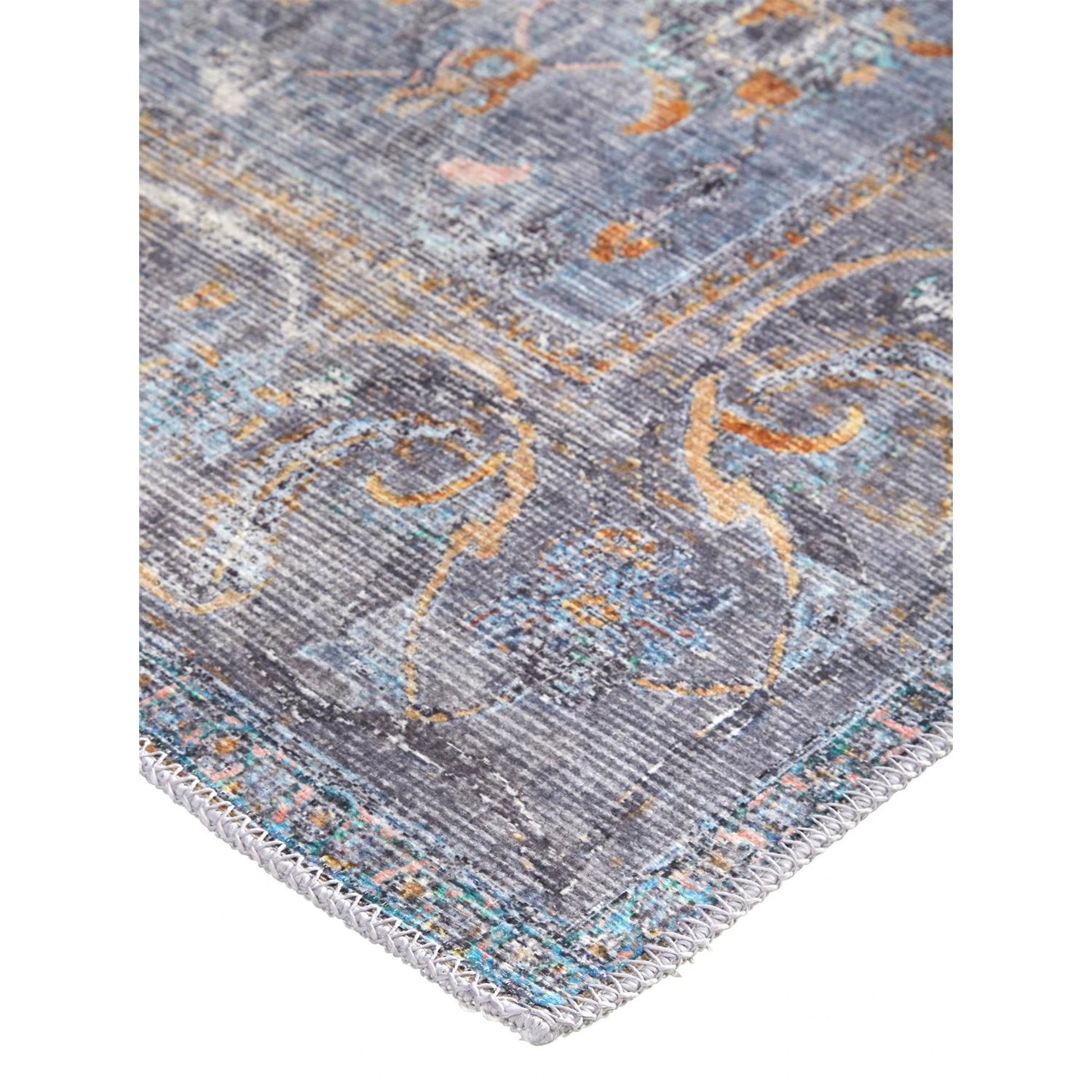Percy Transitional Rug - 39AFF by Feizy in blue, gray, orange. Made from polyester in a unique style.