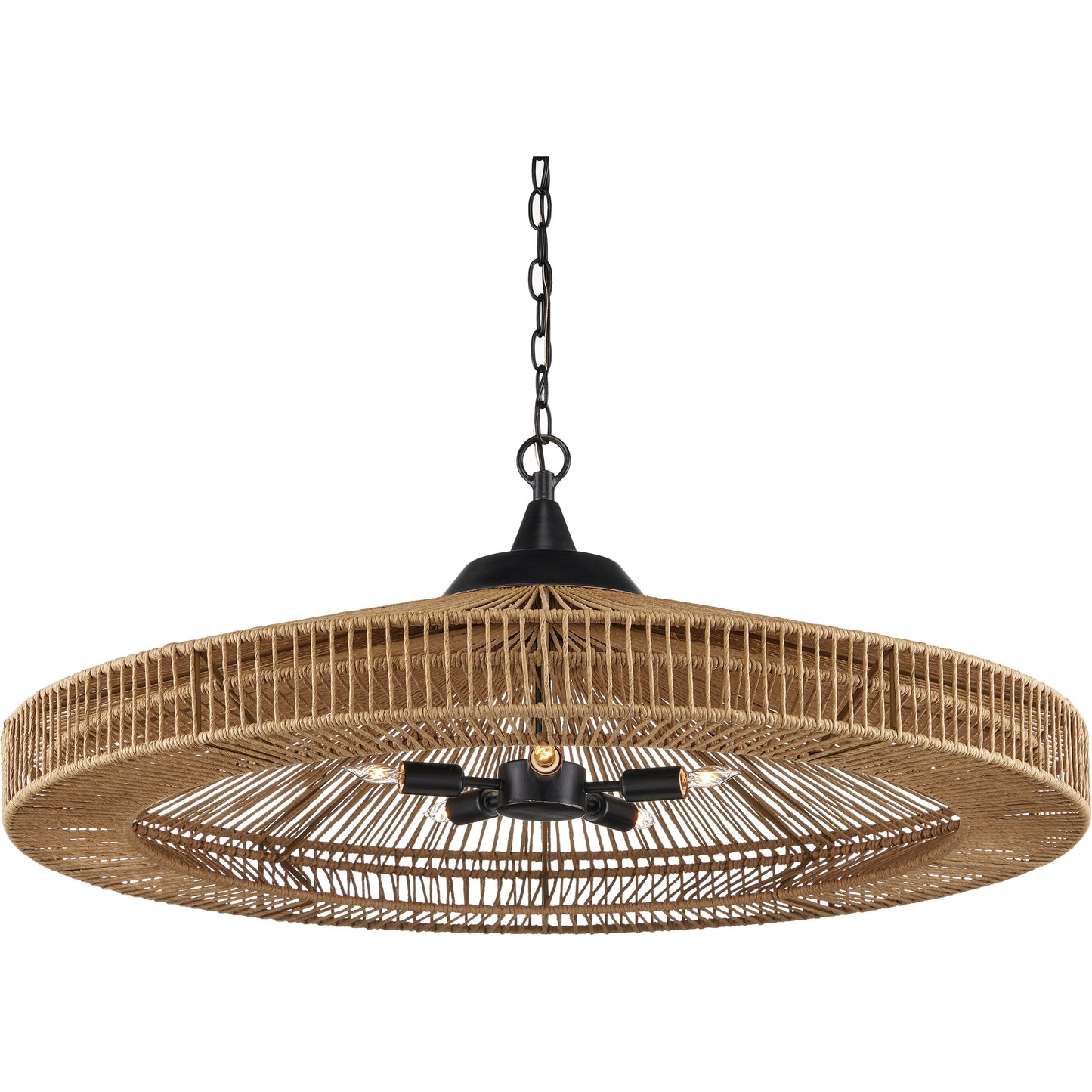 001 SI-1924010 | Primary Silo | Maldives Chandelier by Currey and Company in natural, satin black. Made from wrought iron, kraft paper twine in a coastal style.