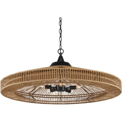 Maldives Chandelier by Currey and Company in natural, satin black. Made from wrought iron, kraft paper twine in a coastal style.