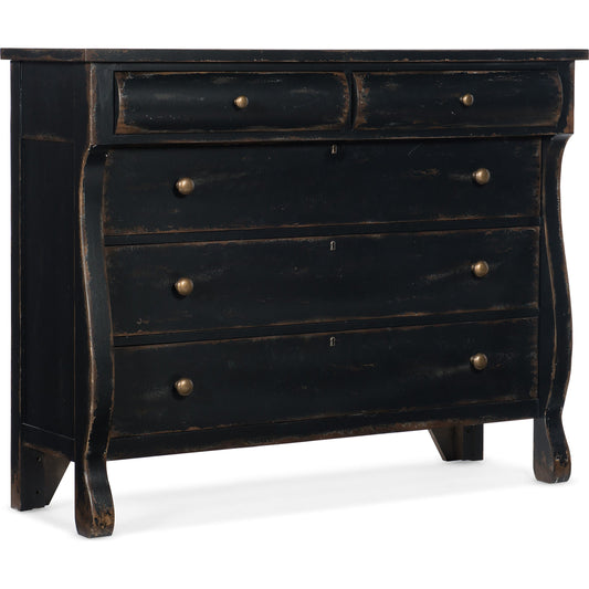 Ciao Bella Bureau by Hooker Furniture in black. Made from maple veneer, cedar, felt panel, solid-wood edge top in a traditional style.