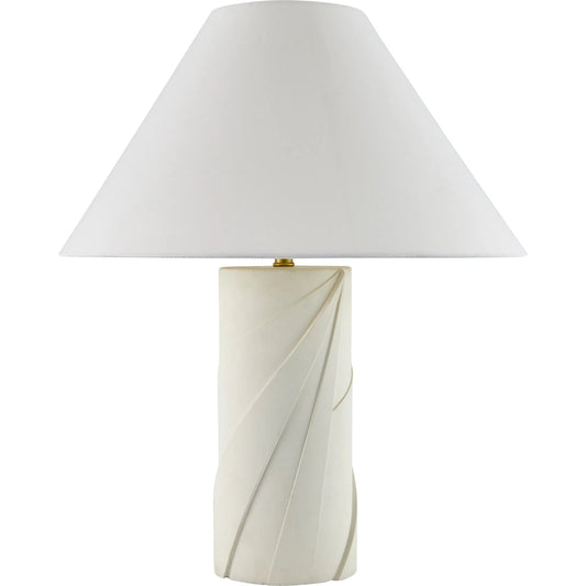 Xove Accent Table Lamp by Livabliss in white and hand painted. Made from concrete, cotton, iron in a unique style.