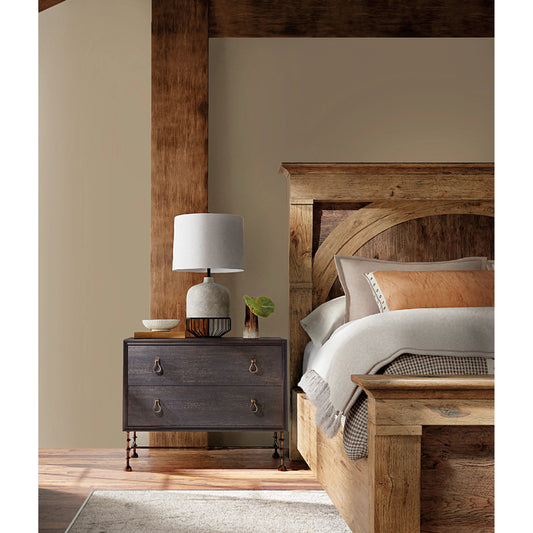 Big Sky 2-Drawer Bachelors Chest by Hooker Furniture. Made from pecky hickory veneers, cedar, metal, solid-wood edged top in a modern style.