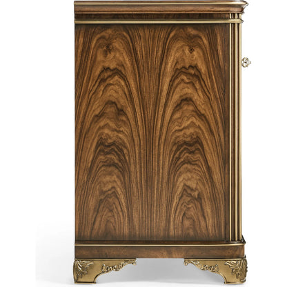 Viceroy Bachelors Chest by Jonathan Charles in viceroy brown santos. Made from local mahogany, celejeria veneer, brass, santos rosewood crown veneer in a unique style.