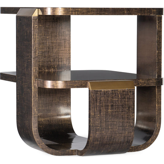 Melange Edmun Side Table by Hooker Furniture in dark wood. Made from maple veneers, metal cap in a modern style.