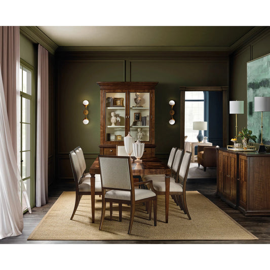 Archives Buffet by Hooker Furniture in dark wood and classic walnut. Made from figured walnut veneer with walnut swirl, oak veneer, silver tray in a unique style.