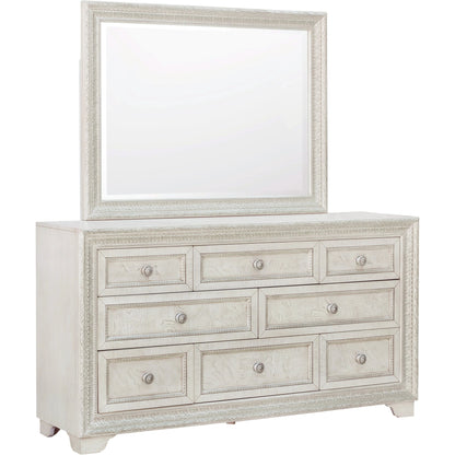 Camila Dresser and Mirror by Pulaski Furniture in semi-transparent creamy white. Made from ash veneers in a transitional style.