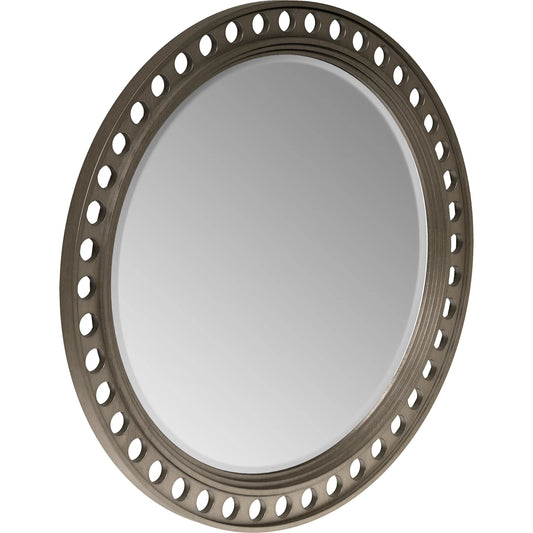 Cove Round Mirror by A.R.T. Furniture in grey and mica. Made from rubberwood solids, primavera veneer, glass in a unique style.