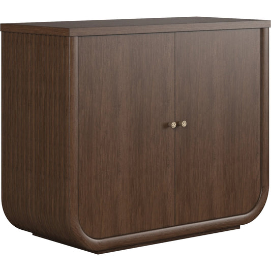 Verge Door Chest by A.R.T. Furniture in handcrated walnut. Made from poplar solids, flat cut walnut veneers in a unique style.