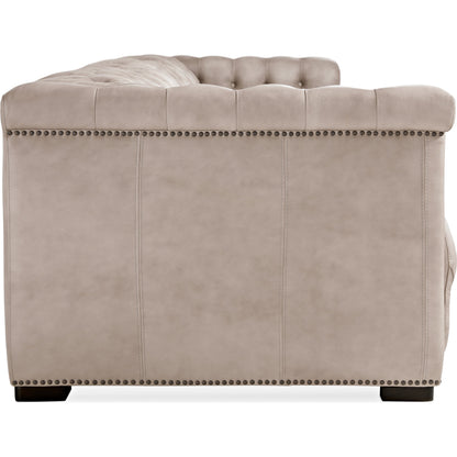 Savion Grandier Power Reclining Sofa by Hooker Furniture. Made from leather in a modern style.