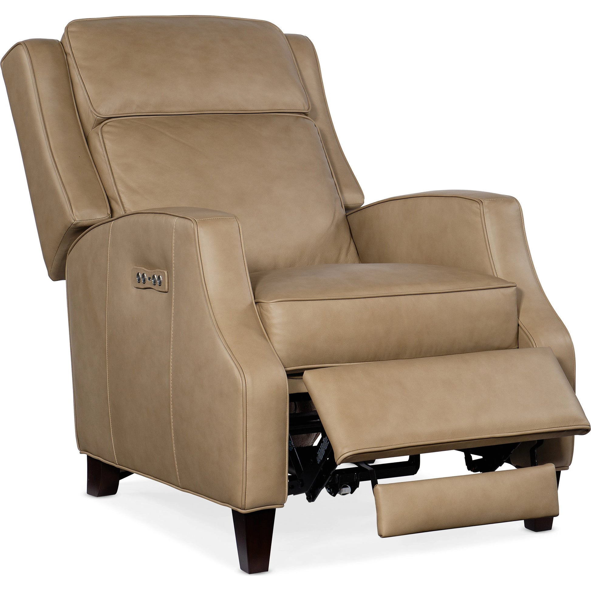 Tricia Power Recliner with Power Headrest by Hooker Furniture in aspen lenado. Made from leather, aspen lenado (finished top grain) in a traditional style.