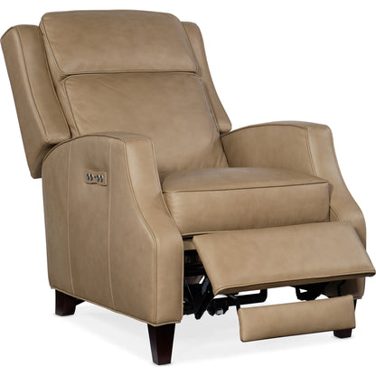 Tricia Power Recliner with Power Headrest by Hooker Furniture in aspen lenado. Made from leather, aspen lenado (finished top grain) in a traditional style.