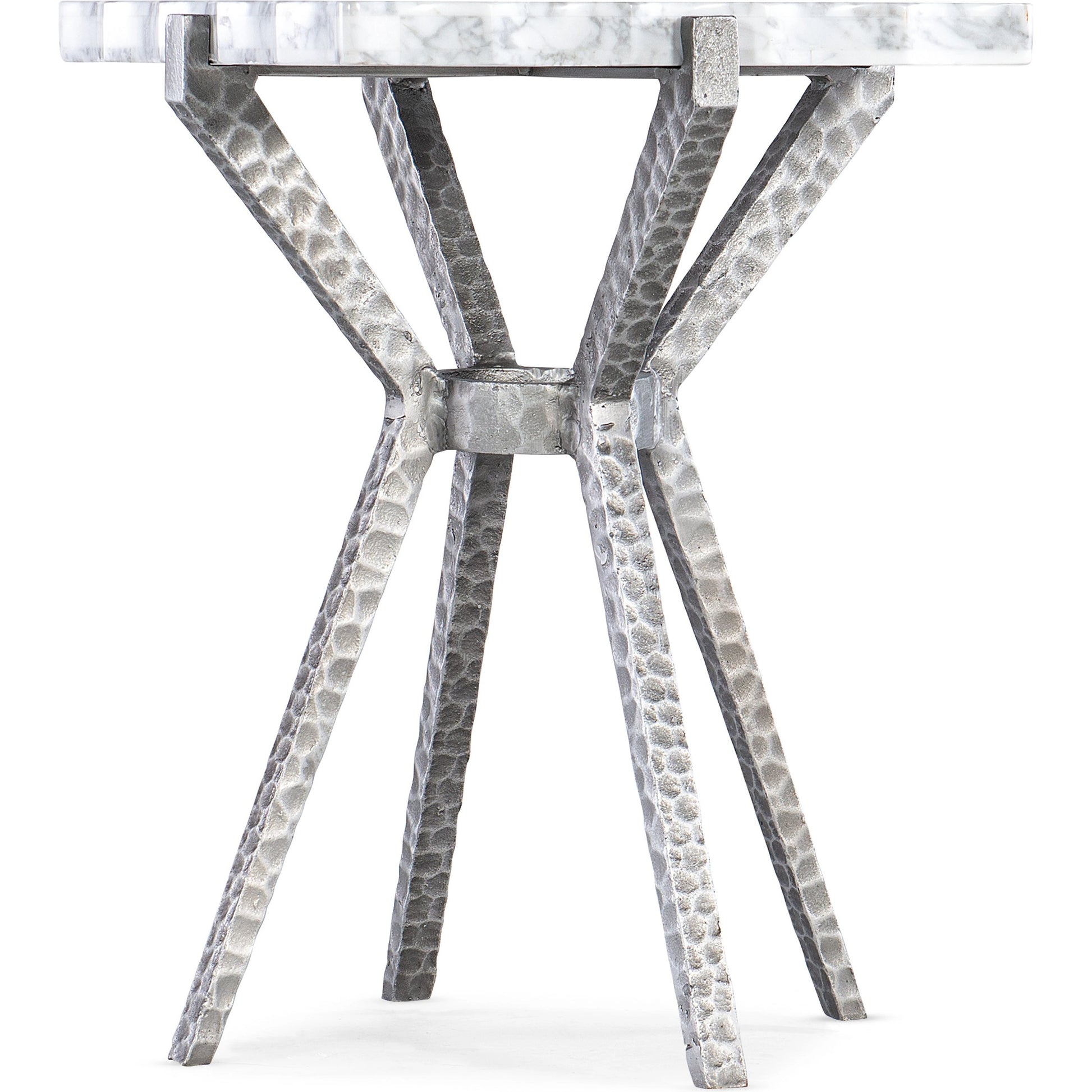 Melange Glendon Side Table by Hooker Furniture in carrara marble, silver. Made from carrara marble veneer with cast metal in a modern style.