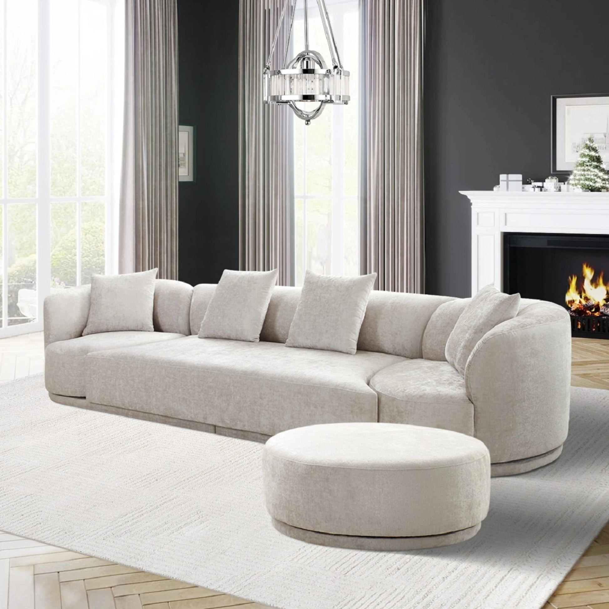 Cielo 4 Piece Living Room Set by Pasargad Home in warm grey. Made from polyester fabric in a modern style.