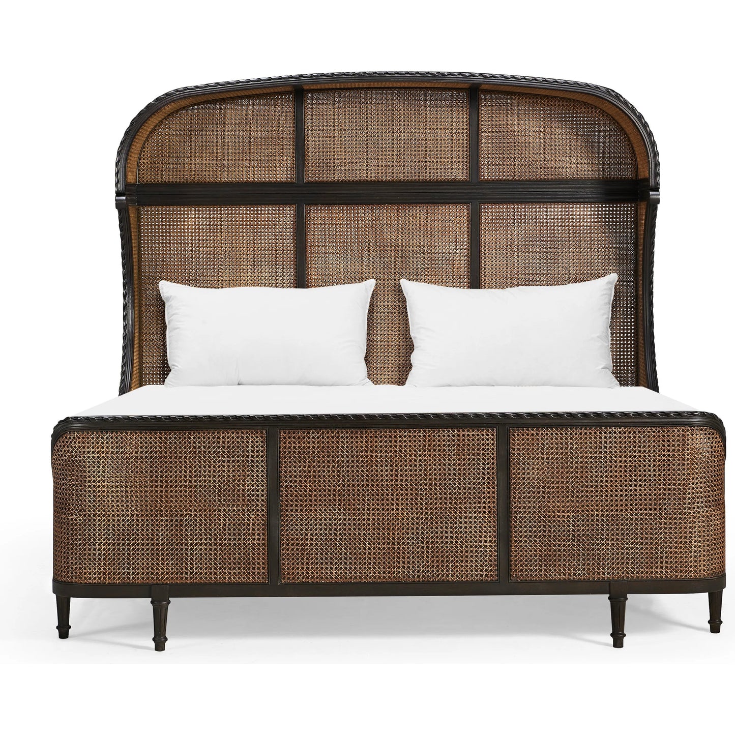 002 SI-2334502 | Additional Silo | Tangiers Shelter Bed by Jonathan Charles in brown, black and ebonized oak. Made from oak solids, natural cane, flat-cut oak veneers in a rustic style.