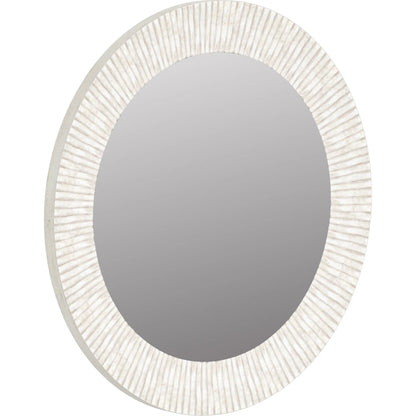 Ashlar Round Mirror by A.R.T. Furniture in bisque. Made from parawood solids, resin, glass in a transitional style.