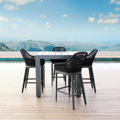 Milano Outdoor Barstool by Sunset West in slate. Made from olefin rope in a coastal style.