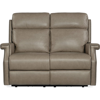Vaughn Zero Gravity Loveseat by Hooker Furniture in shattered stone. Made from leather in a traditional style.