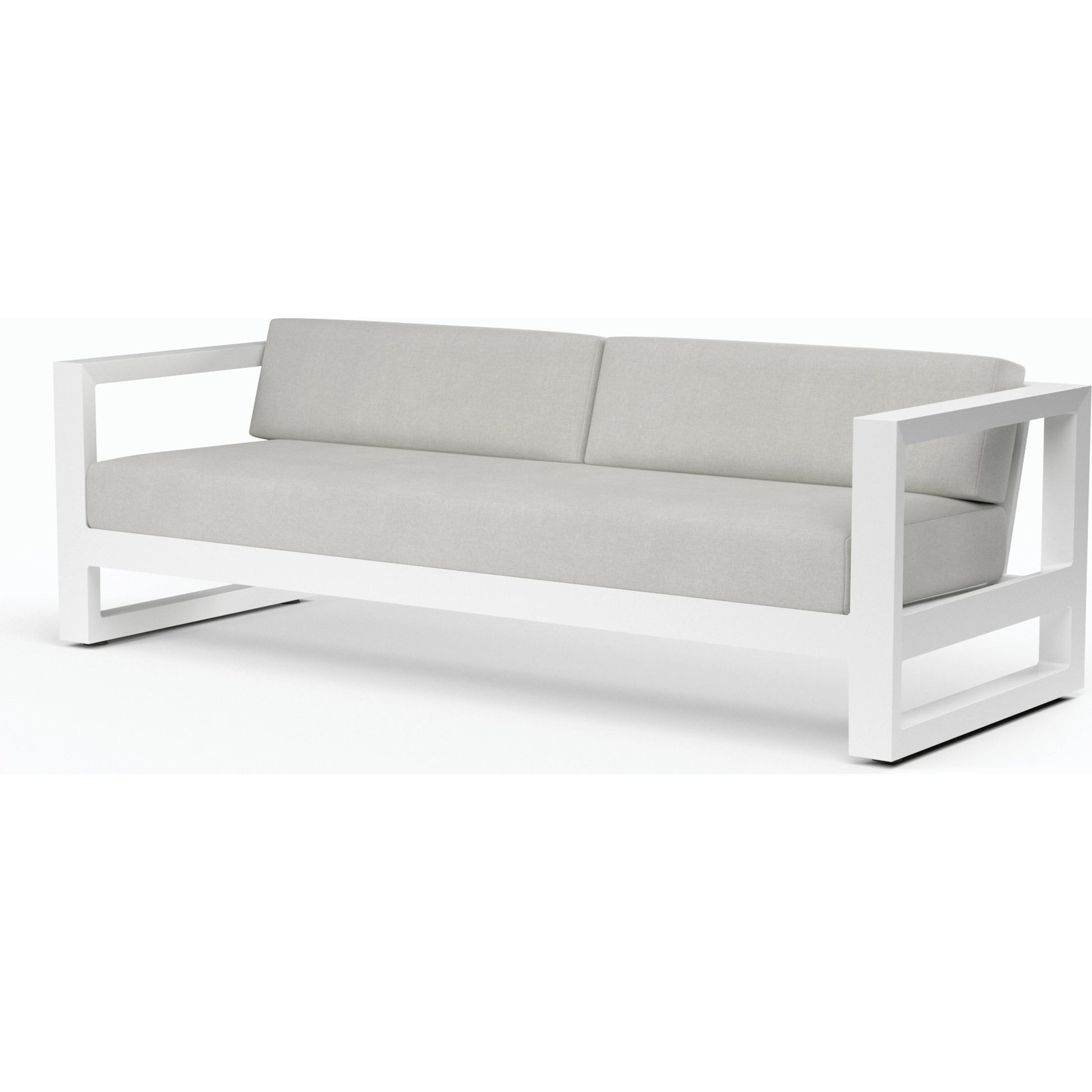 Newport Outdoor Sofa in Cast Silver by Sunset West in frost. Made from aluminum in a modern style.