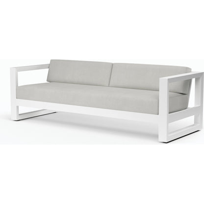 Newport Outdoor Sofa in Cast Silver by Sunset West in frost. Made from aluminum in a modern style.
