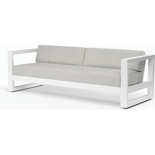 Newport Outdoor Sofa in Cast Silver by Sunset West in frost. Made from aluminum in a modern style.