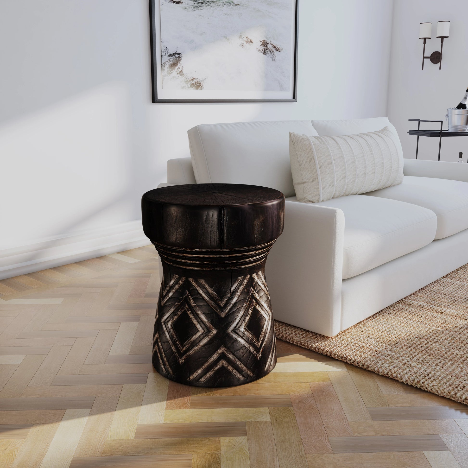 Commerce & Market Carved Stump Side Table by Hooker Furniture in blue. Made from resin in a transitional style.
