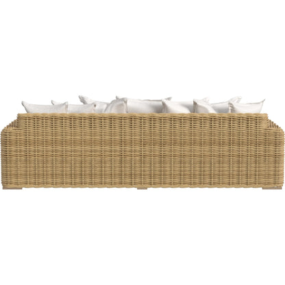 Playa Outdoor Sofa by Sunset West in medium wood. Made from resin wicker in a rustic style.