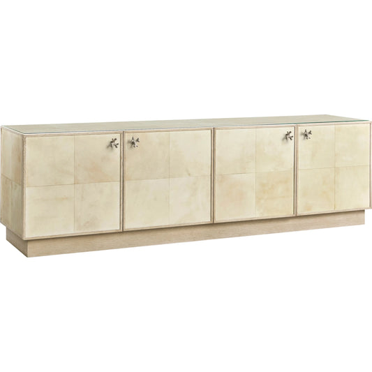 001 SI-2446826 | Primary Silo | Hydra Entertainment Console by Jonathan Charles in parchment oak. Made from oak, oak veneer, brass, vellum in a unique style.