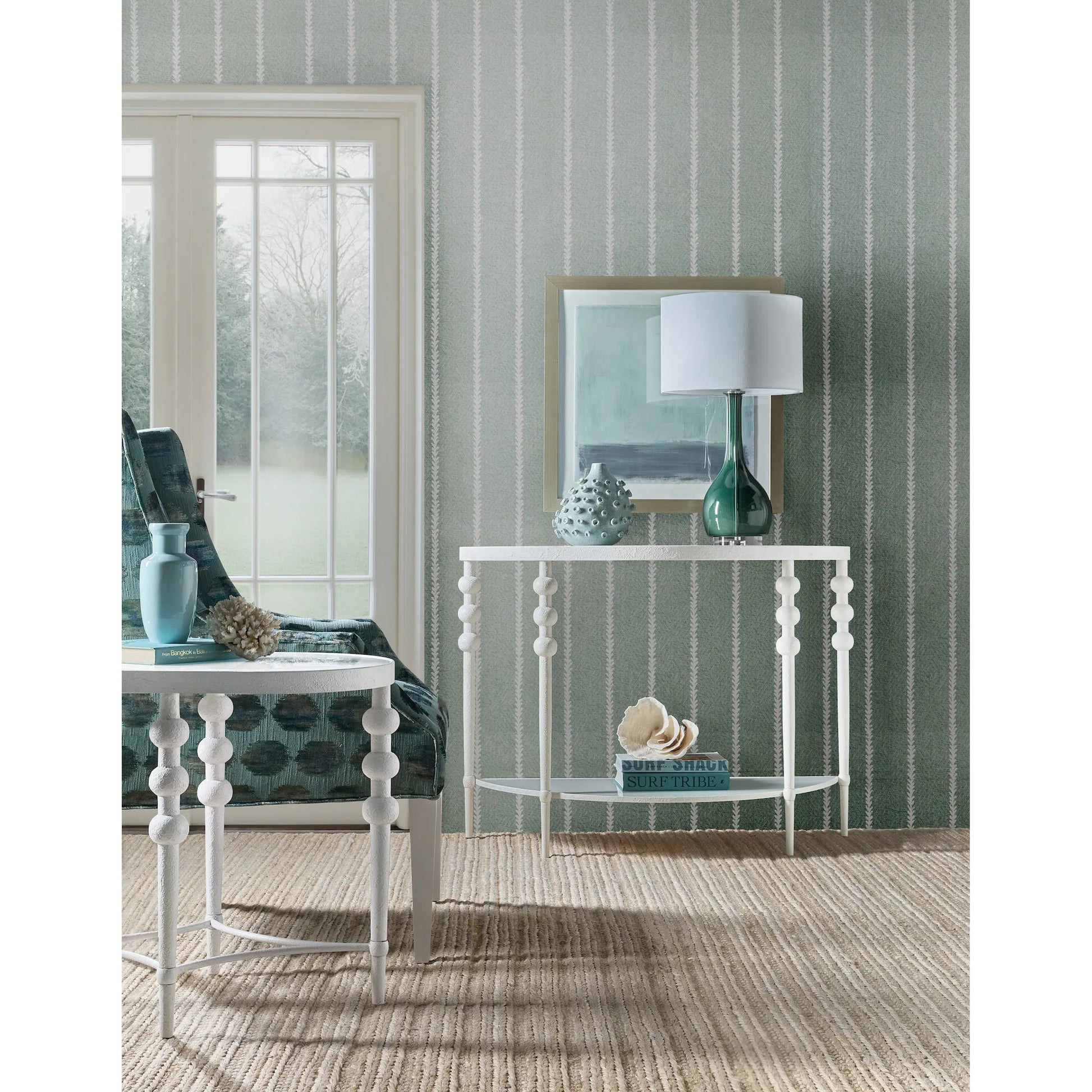 Melange On the Bright Side Oval End Table by Hooker Furniture in white textured. Made from glass, metal, resin in a traditional style.