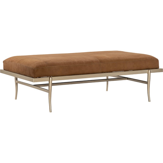 Melange Tobin Cocktail Ottoman by Hooker Furniture in brown and brown leather, champagne metal. Made from textured metal base, top grain leather in a unique style.