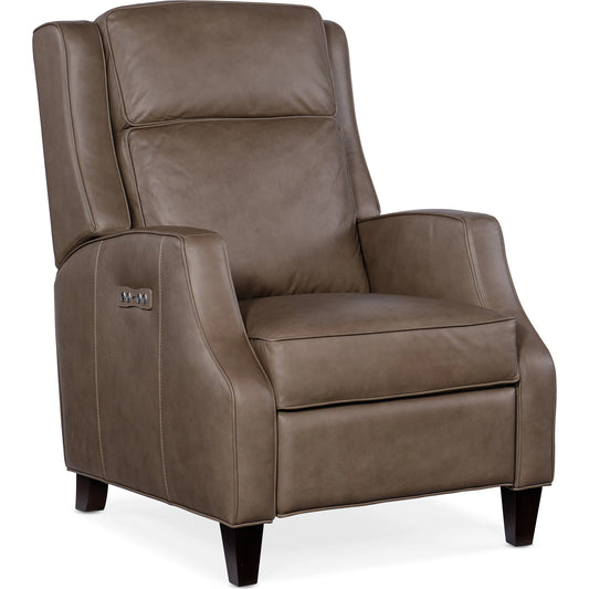 Tricia Power Recliner with Power Headrest by Hooker Furniture in aspen lenado. Made from leather, aspen lenado (finished top grain) in a unique style.