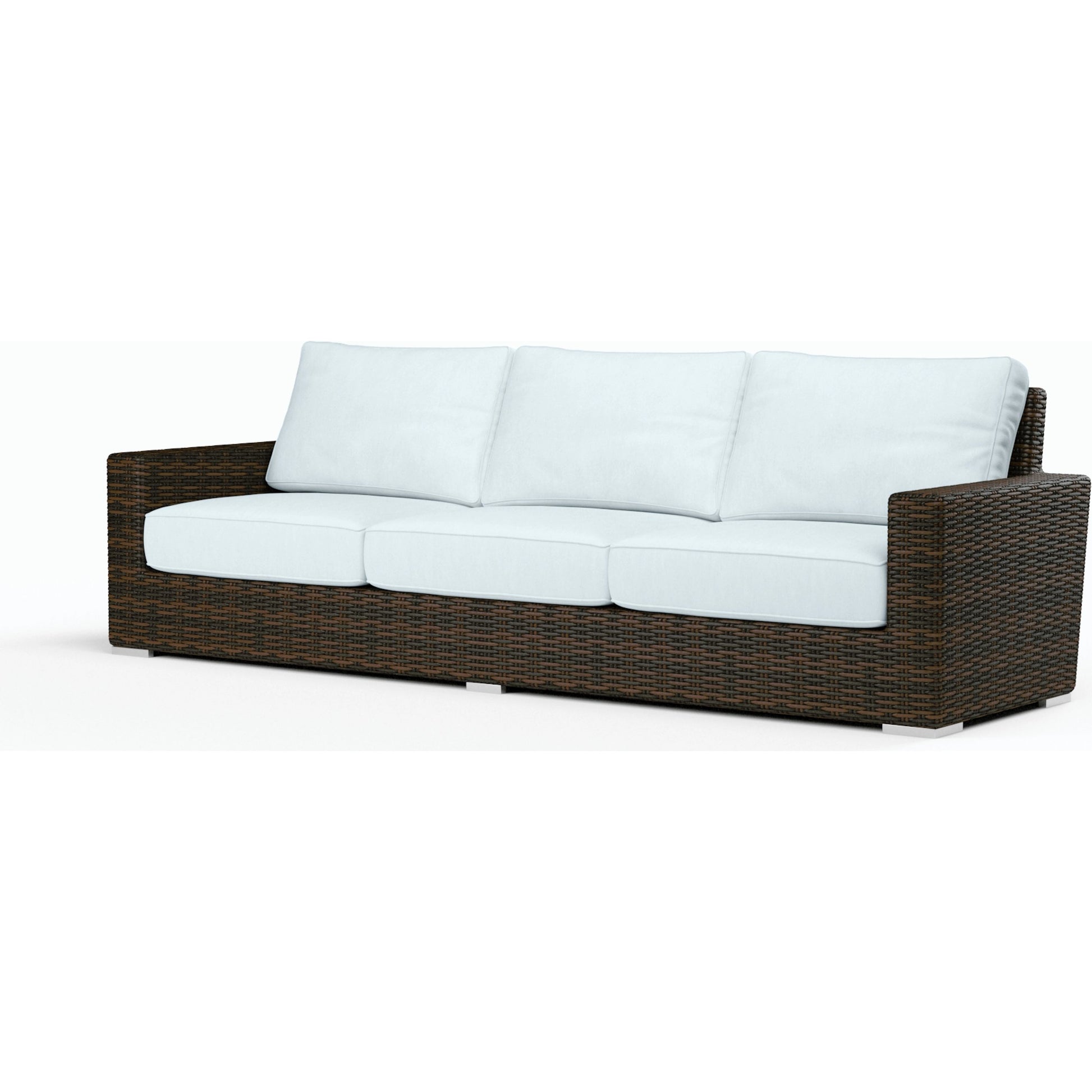 Montecito Outdoor Sofa by Sunset West in cognac. Made from resin wicker in a modern style.