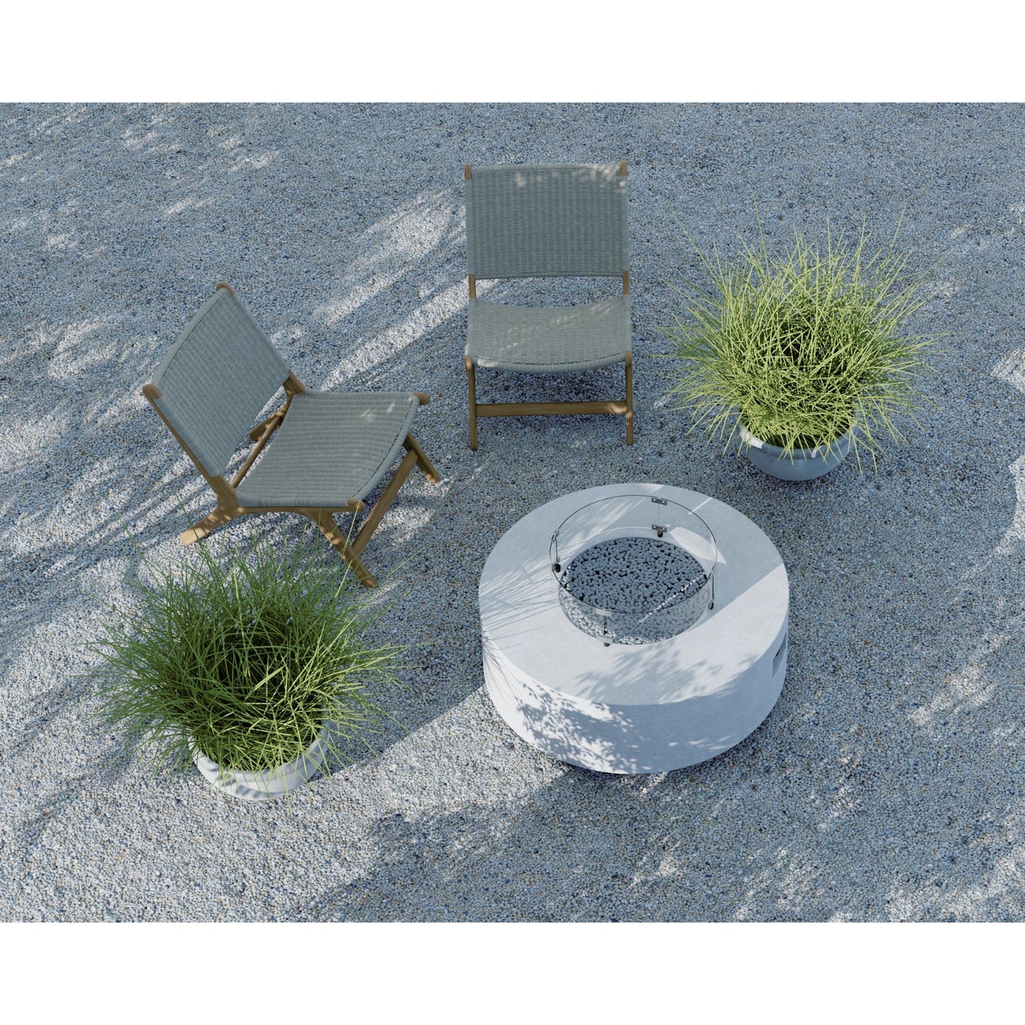 003 SI-2167253 | Lifestyle | Gravelstone Outdoor Round Fire Table by Sunset West in gravelstone. Made from gfr concrete in a modern style.