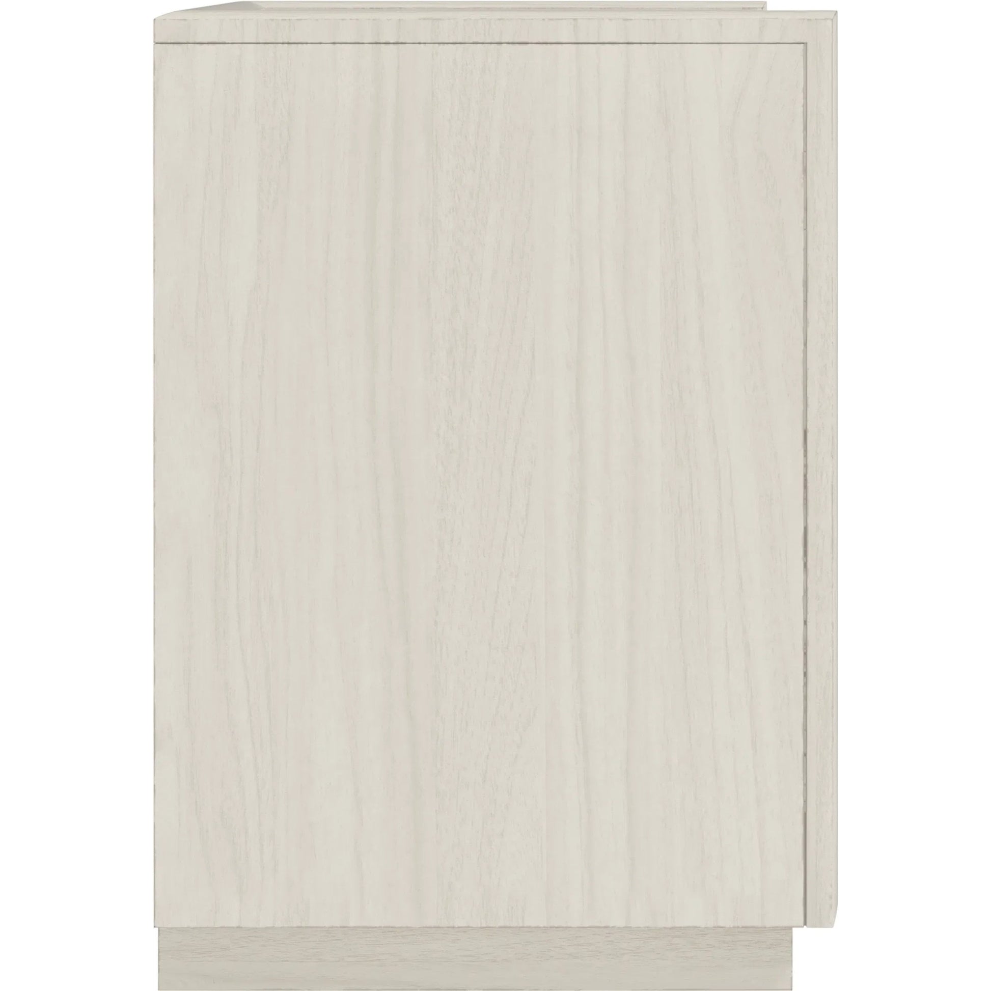 Cotiere Nightstand in Linen by A.R.T. Furniture in linen. Made from parawood solids, mixed split cathedral, quarter white oak veneers, fabric in a transitional style.