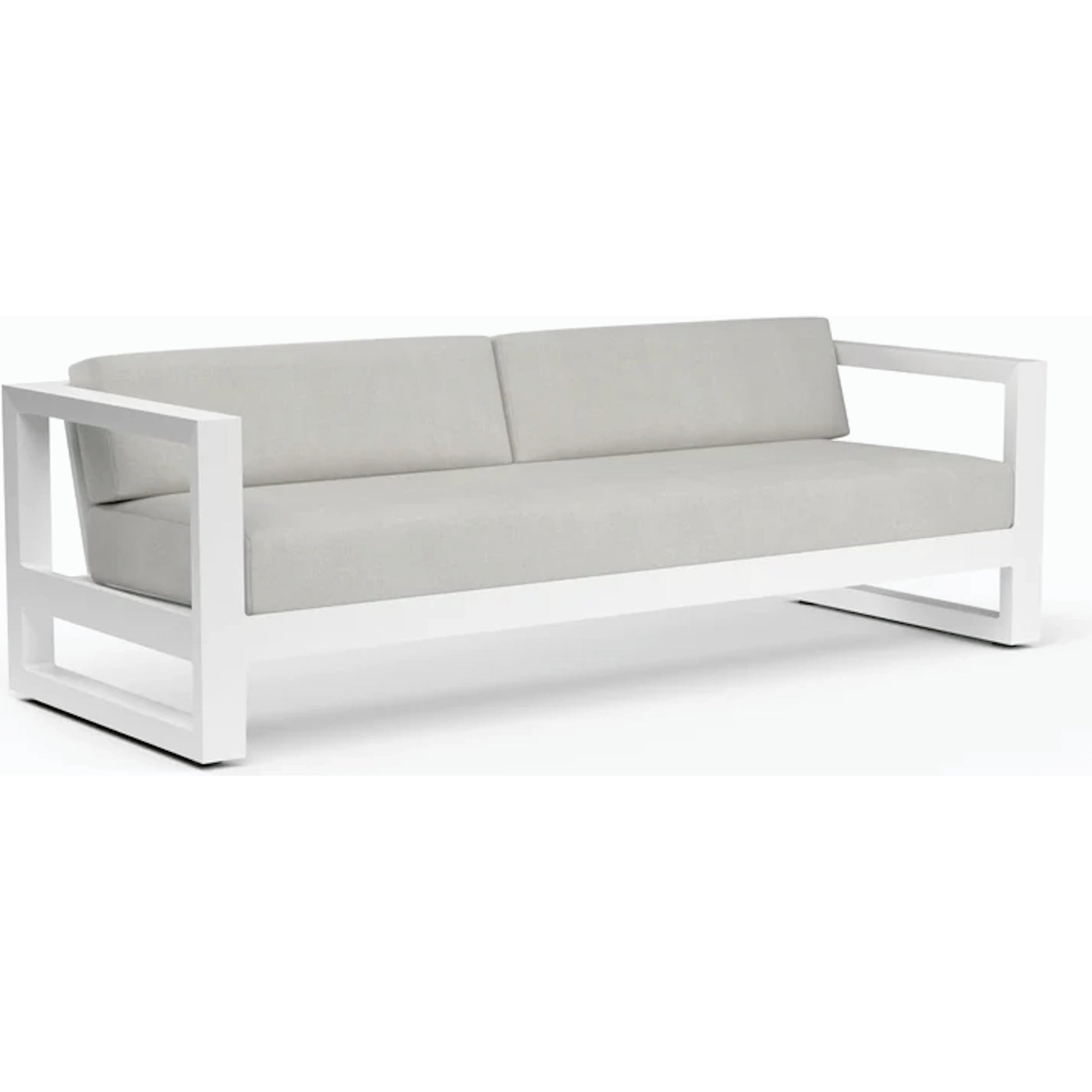 Newport Outdoor Sofa in Cast Silver by Sunset West in frost. Made from aluminum in a modern style.